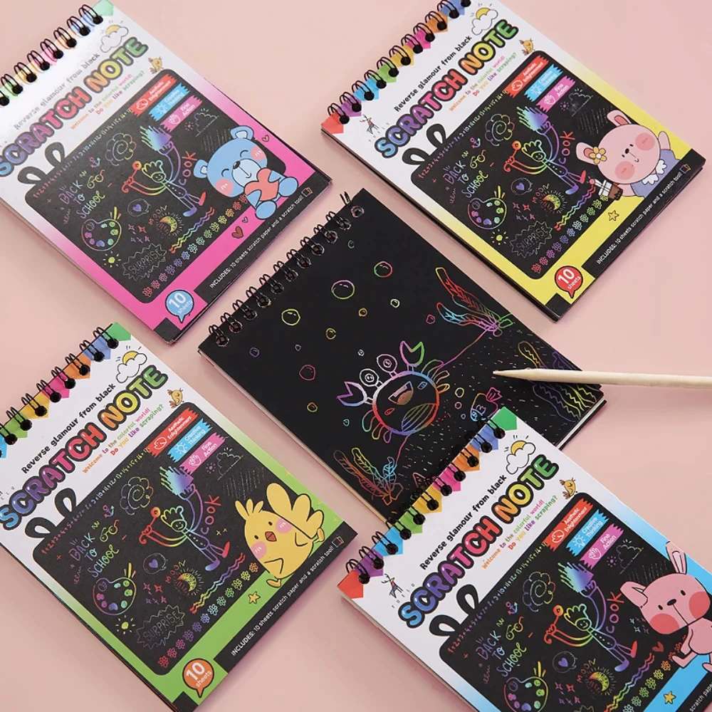 Set di carta da grattare magica arcobaleno per bambini, giocattolo da pittura per raschiare, libro di graffiti fai da te, giocattoli educativi Montessori per bambini