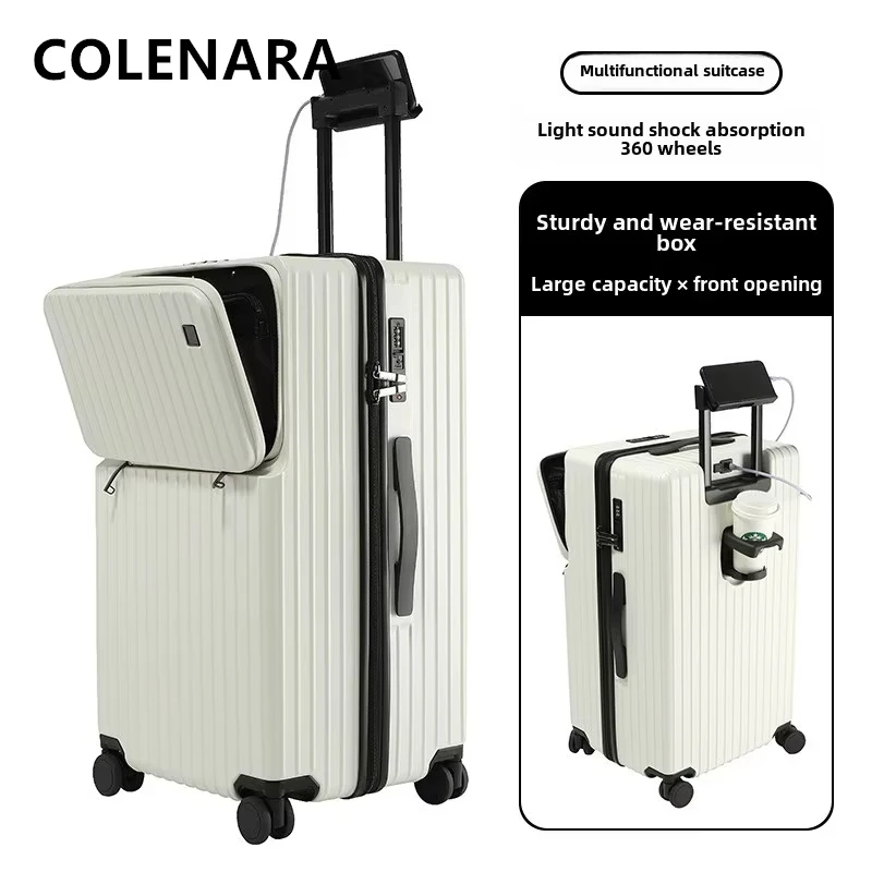 COLENARA Travel Suitcase Front Opening Laptop Boarding Case USB Charging Trolley Case 20