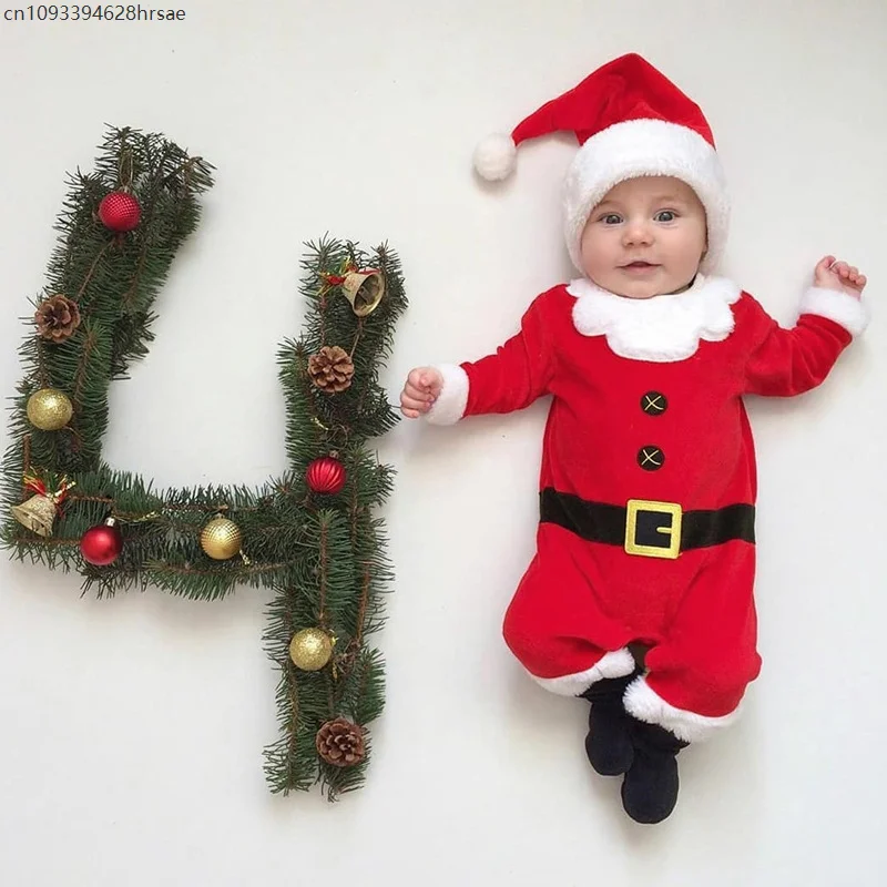 

Unisex Long Sleeve Toddler Xmas Elf Outfit Infant Baby Boys Girls Christmas Fleeced Romper Newborn Santa Claus Costume