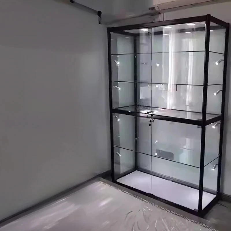 custom.Customized Retail Aluminum Alloy Glass Sliding Door Display Full Showcase with LED Lighting Smoke Shop Showc