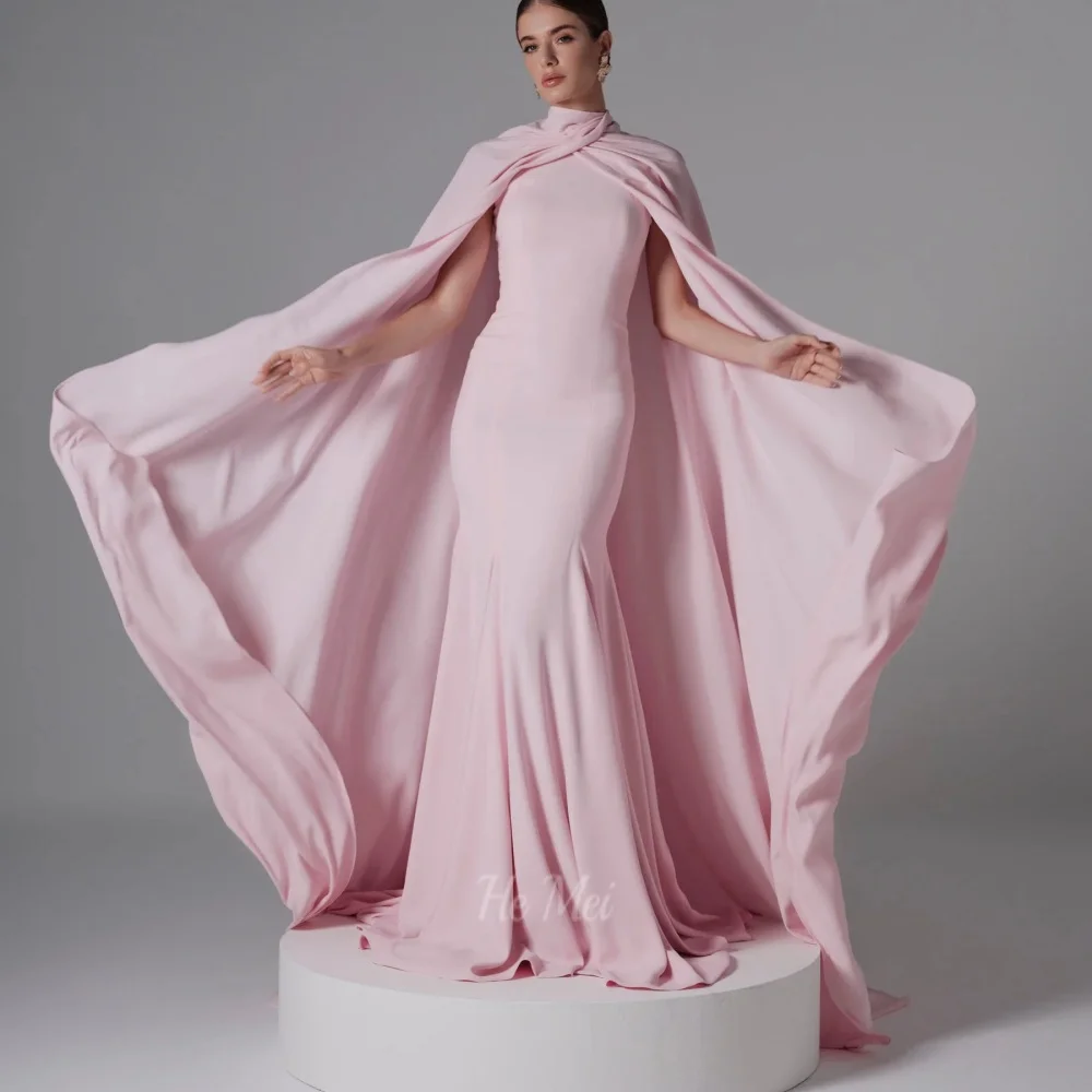 

Customized Party Gowns Simple Floor Length Mermaid Prom Dress Elegant Chiffon High Neck Evening Dress فساتين سهرة