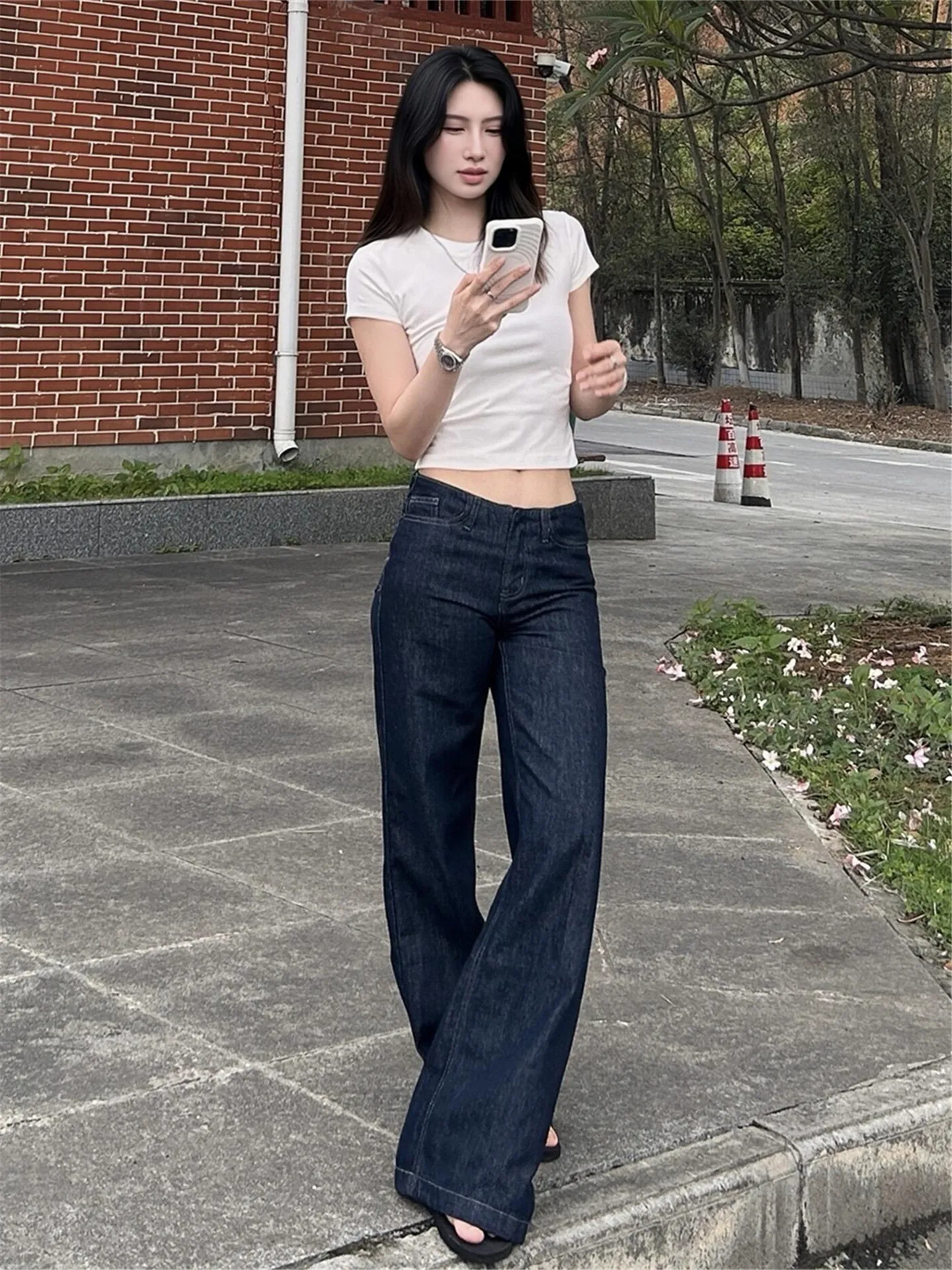 

American Style Vintage Low Waist Straight Leg Jeans Women's Summer Loose Slimming Tall Extended Wide Leg Pants