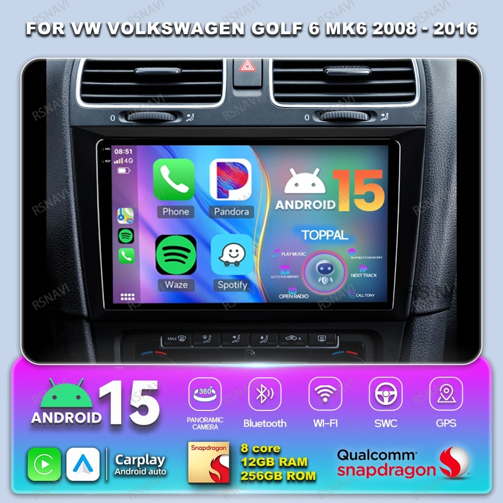 

Android 15 Car Radio For VW Volkswagen Golf 6 MK6 2008 - 2016 GPS Navigation DSP 4G LTE Viedo Player BT DVD Autoradio Stereo