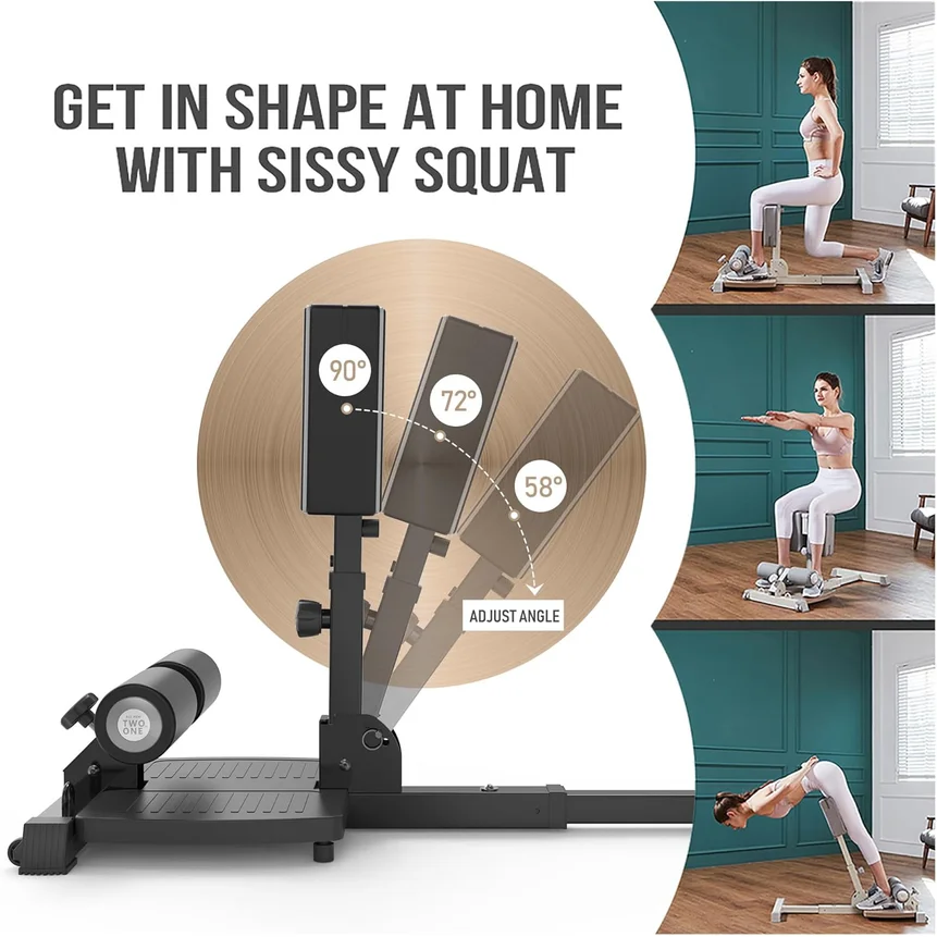 leikefitness Sissy Squat Machine Deluxe Multi-Function Deep Sissy Squat Bench Workout Station, Leg Exercise Machine for Home Gym