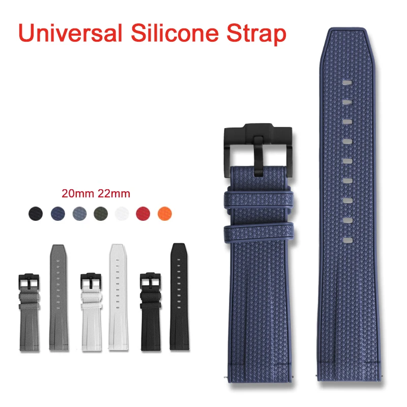 

Soft Silicone Strap Stainless Steel Buckle Quick Release Sport Waterproof Men Women Texture Rubber Replace Watch Band 20mm 22mm