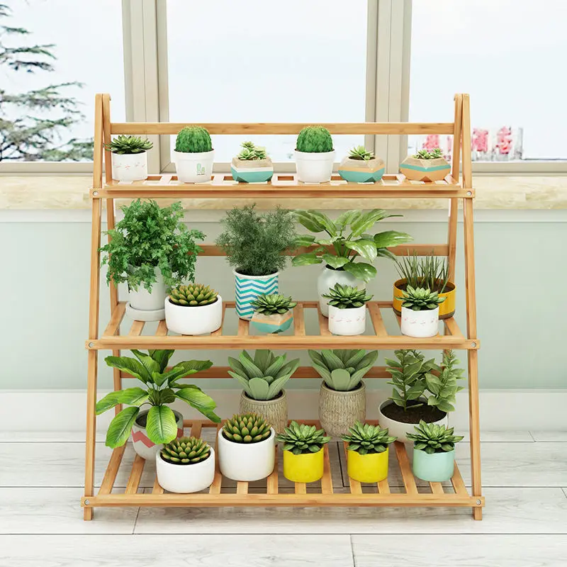 Indoor Plant Frame And Flower Pot Frame Bamboo Tray Multi layer bamboo flower rack can be suspended potted Plant Rack Accesorio