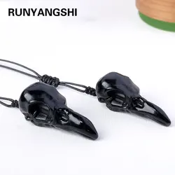 1PC Natural Crystal Obsidian Crow Skull Shape Pendant DIY Jewelry Moonstone Necklace Men Clavicle Chain Jewelry Gifts