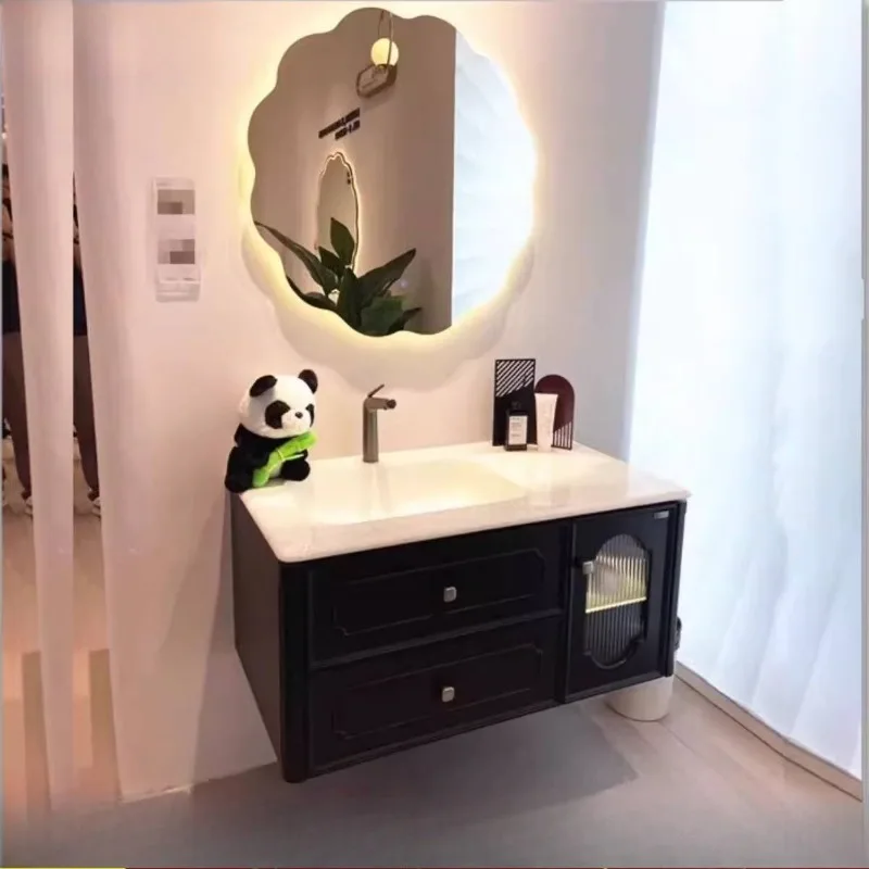 

Luxury Sink Bathroom Cabinet Storage Black Classic Narrow Wood Bathroom Cabinet Mirror Smart Meuble Salle De Bain Furniture Home