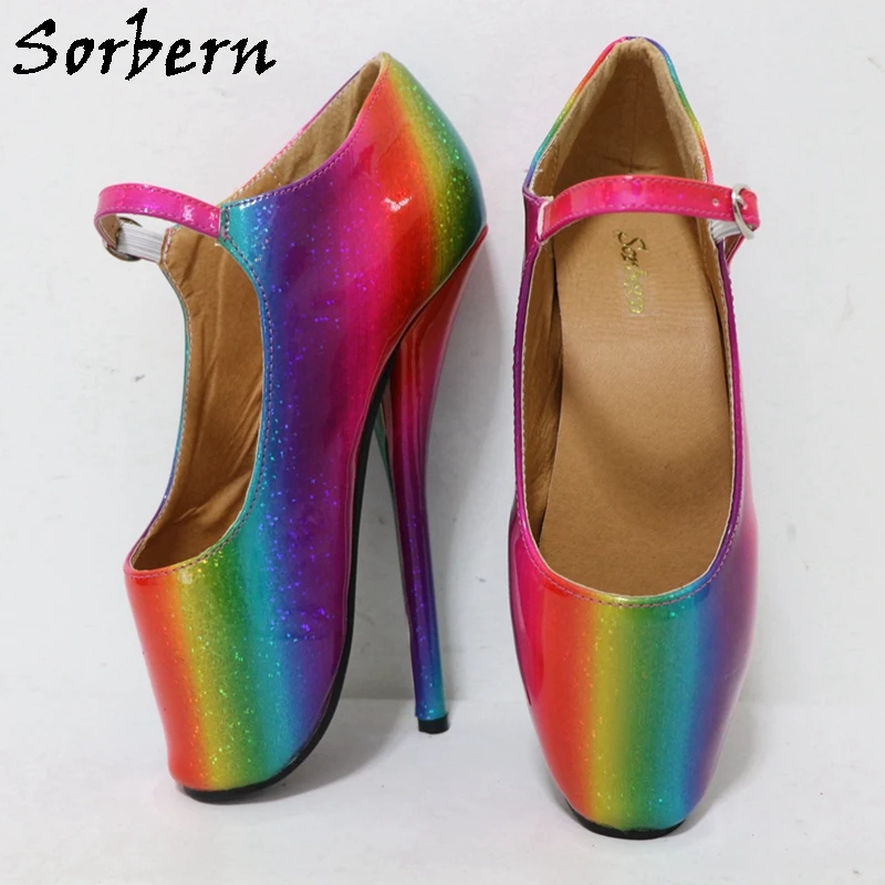 Sorbern Rainbow Mary Jane Ballet Shoes Pump High Heel Stilettos Bdsm Fetish Sissy Boy Shoes Custom Multi Colors