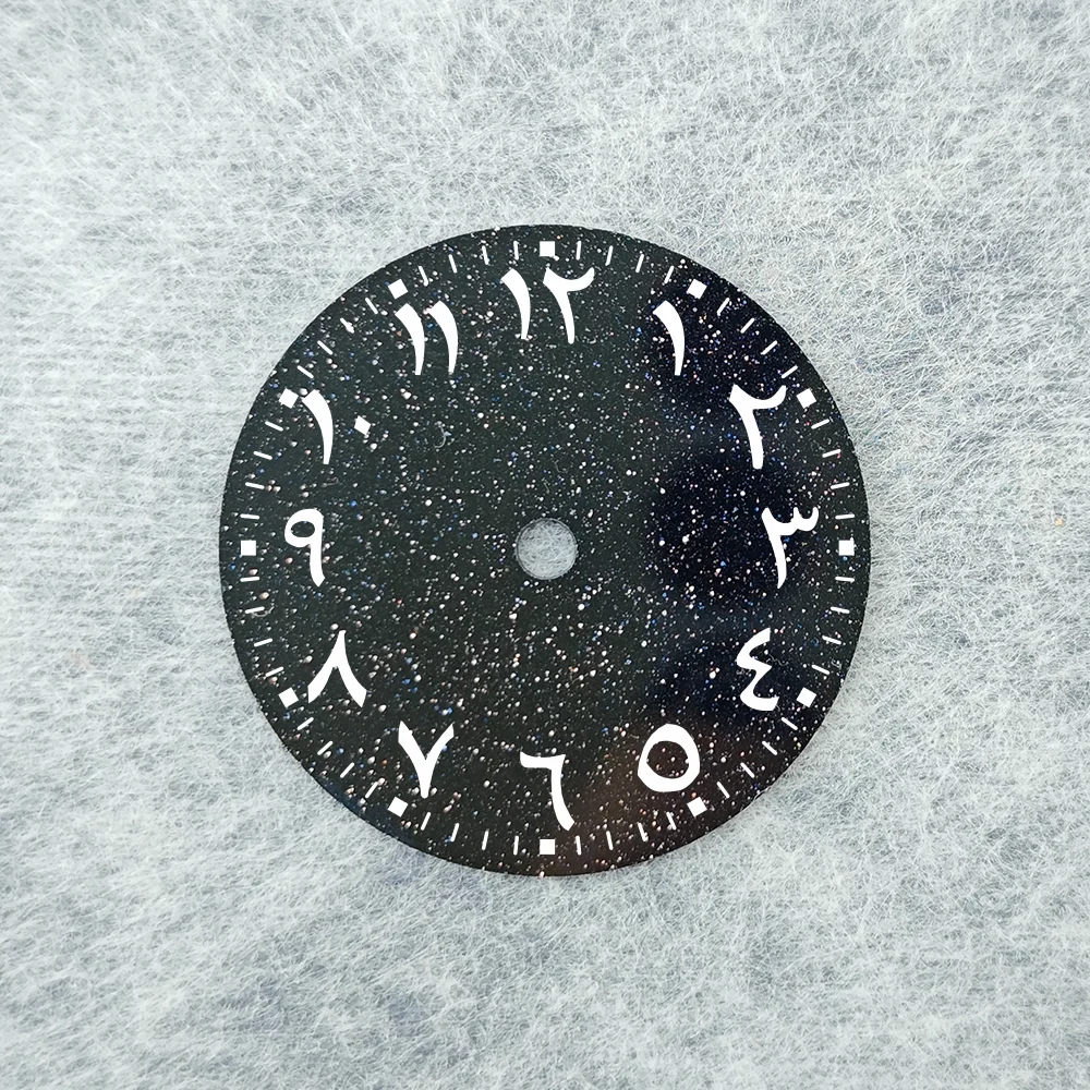 28.5MM Black Starry Sky Watch Dial with Eastern Arabic Numerals Fit for NH35 NH36 Movement Modification Parts Replacement