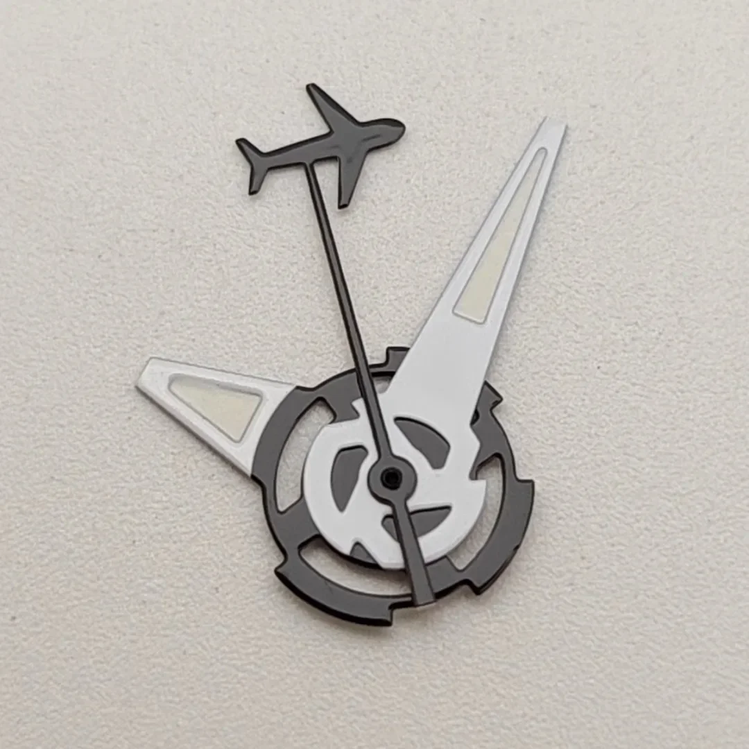 1 Juego de manecillas de reloj con forma de avión, segunda mano para movimiento NH35/NH36, puntero luminoso verde, accesorios para reloj