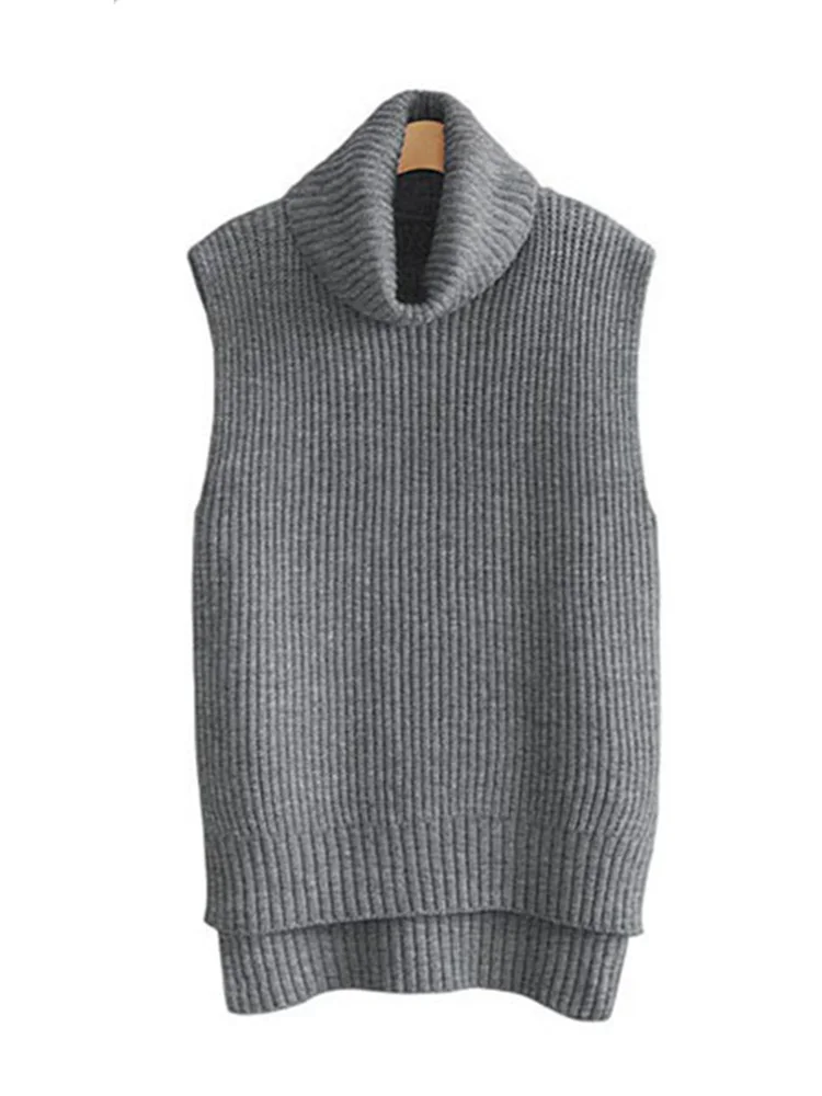 Autumn And Winter New Turtleneck Sweater Cashmere Vest Women\'s Sleeveless Female Sweater Vest Large Size Vest Loose Slit  Wool