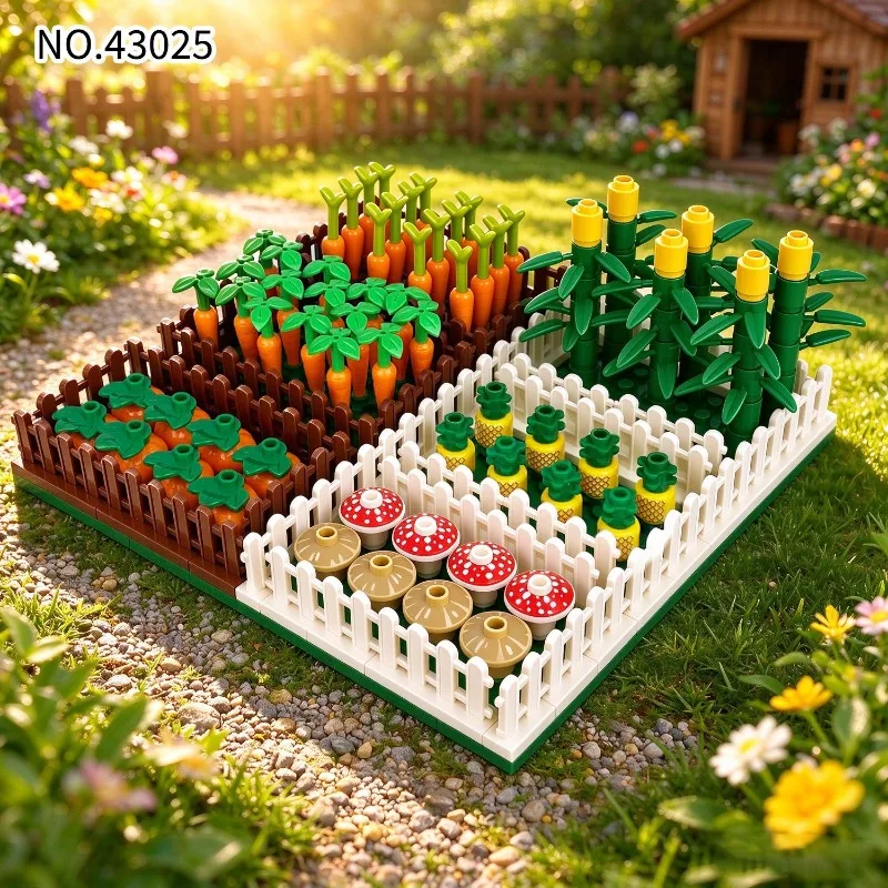 12 Happy Farm Plant Model Vegetables Pineapple Mushroom Radish Pumpkin Corn Garden Building Block Toys