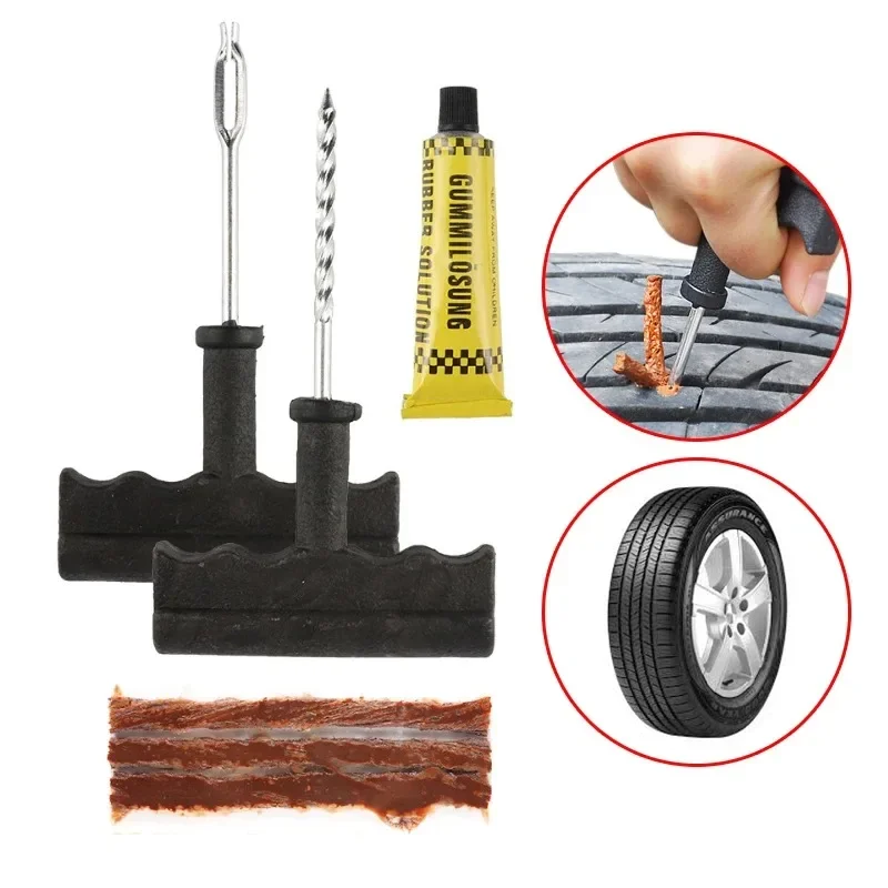 5-50Pc Car Tire Repair Tool Kit with Rubber Strips Tubeless Tyre Puncture Studding Plug Motorcycle Truck Vacuum Tire Repair Tool