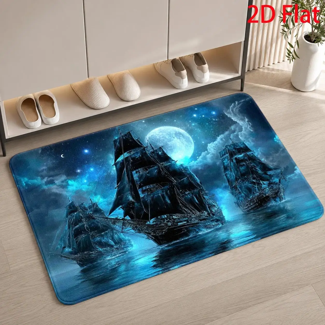 Pirate‑Ship‑Adventure Print Welcome Doormat, Dark‑Fantasy Halloween Floor Mat for Hallway, Porch, Outdoor Entryway