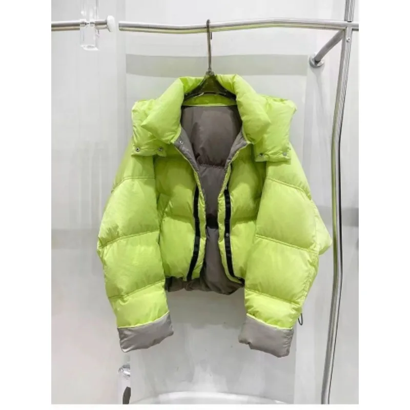 Women's White Duck Down Coat Winter Warm Reversible Wear New Casual Patchwork Bread Jacket Outerwear Fashion High Quality Hooded