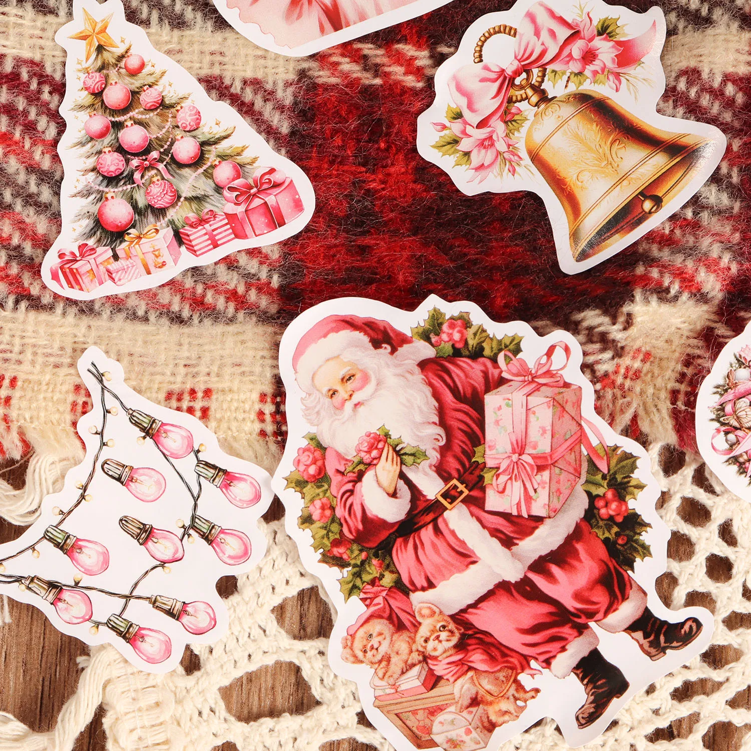 72 Stück rosa selbstklebendes Weihnachts-Scrapbook-Aufkleberpaket, für Scrapbooking-Zubehör, Weihnachtsgeschenk-Dekoration, Clip-Art – Detail 3