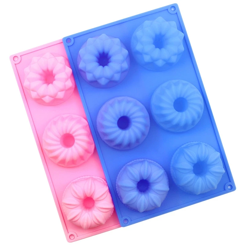 6 Cells Silicone Cake Molds Flower Shaped Mousse Moulds Cake Decorating Tool 2 Colors Silicone Material for Donuts Bread