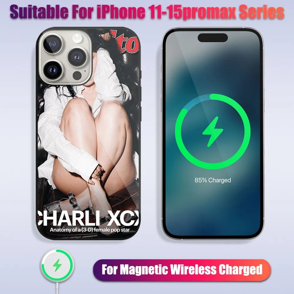 Singer Charli XCX BRAT Phone Case For iPhone 13 14 15 11 12 Pro Max Plus Glass Charging Magsafe Magnetic Shell