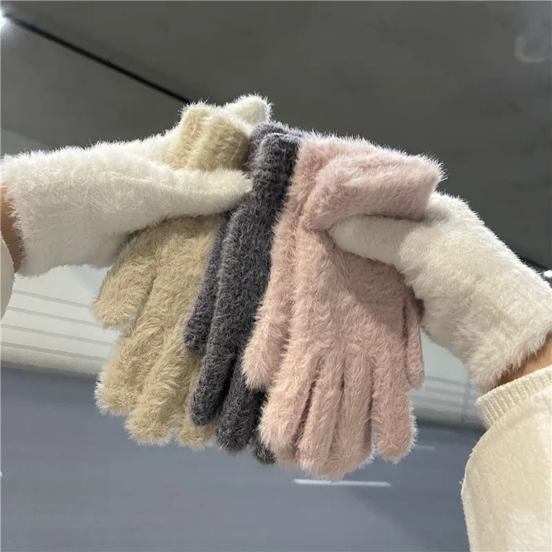 Frauen Winter Warm Halten Handschuhe Kaninchen Haar Weiche Feste Handschuhe Volle Finger Handgelenk Lange Weibliche Winter Handschuh