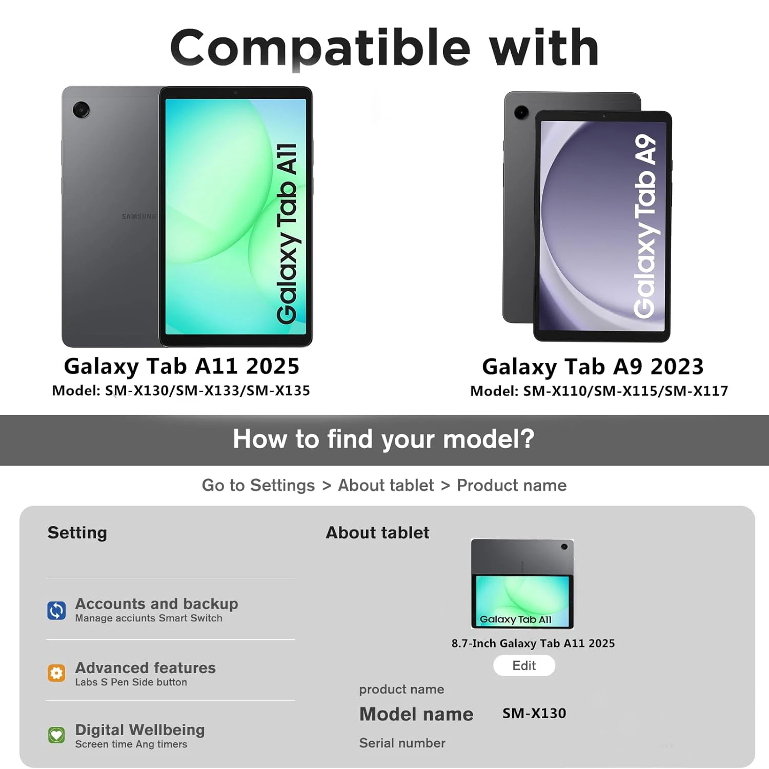 For Samsung Galaxy Tab A11+ / A9+ 8.7'' 2025 SM-X130 SM-X136 SM