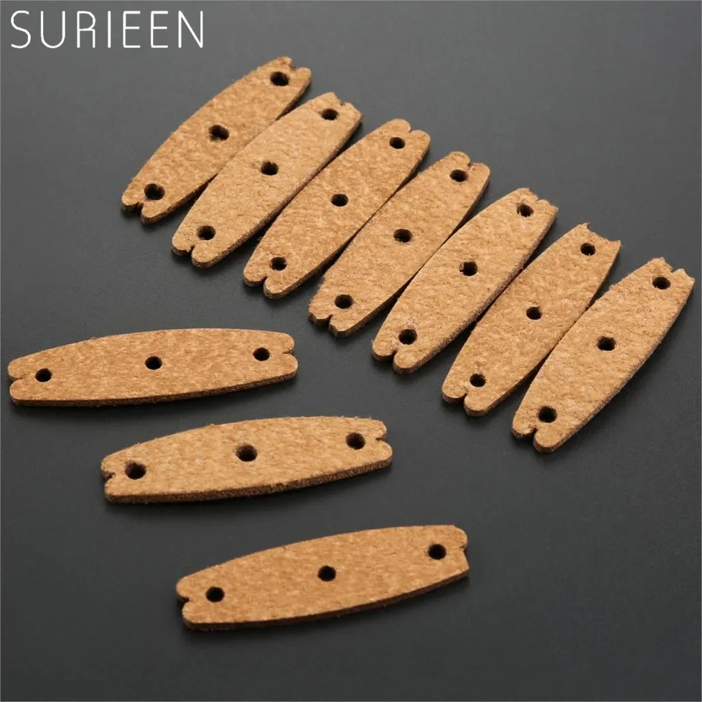 Brown 10pcs Slingshot Pouches Microfiber Leather with Multi Hole Outdoor Hunting Catapult Rubber Band Accessories 55mm*16mm*10mm