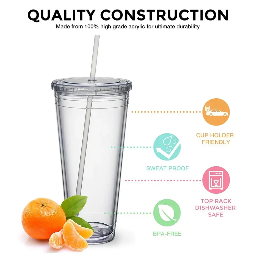 350ml/450ml/650ml DIY Smoothie Cup Drink Clear Tumbler with Straw Reusable Transparent Double-layer Water Bottle for Coffee Milk