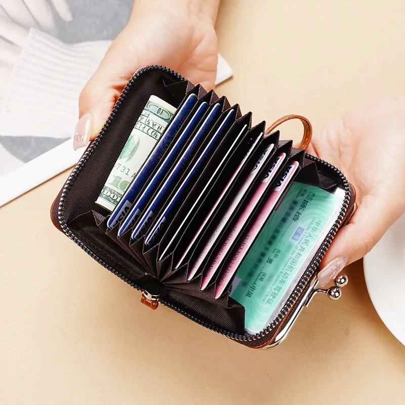 New Women\'s Wallet Wrist Strap Short Retro Style Coin Change Storage Bag Girls Portable Mini Card Holders Zipper Money Clip