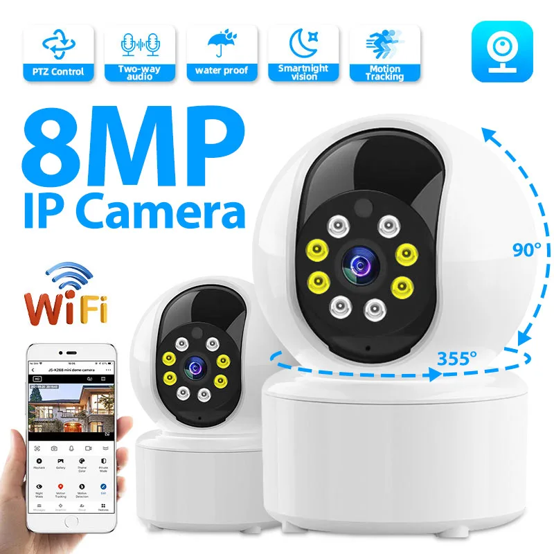 8MP WIFI Surveillance Camera Wireless Indoor Ai Human Detection Baby Monitor Pan Tilt CCTV Security Protection Cam Smart Home