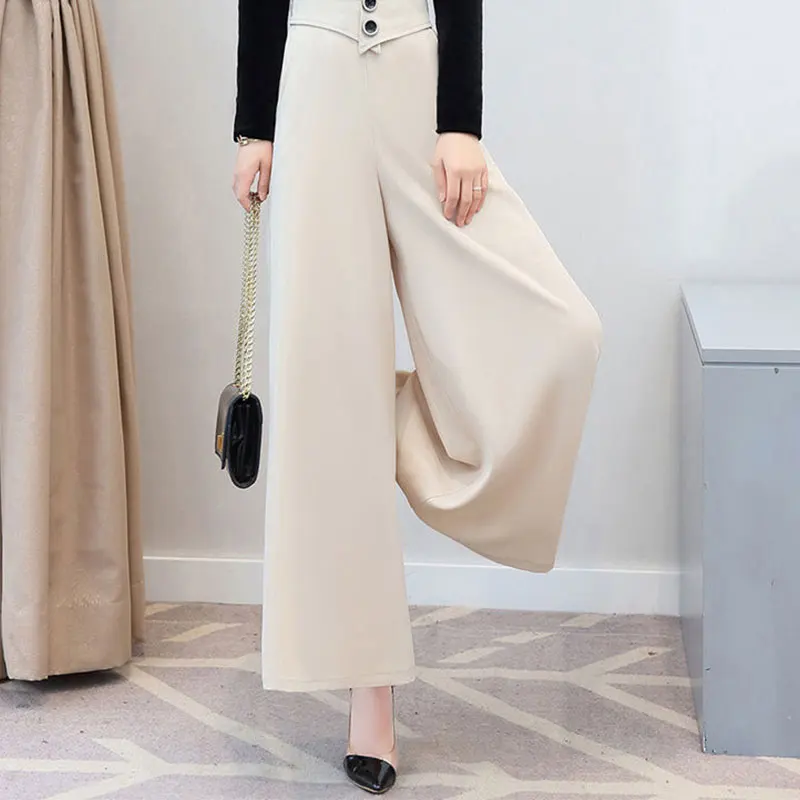 Monochrome Loose Trousers for Women, High Waist, Wide Leg, Elegant Clothes, Casual and Simplicity, Office Lady, Autumn Fashion