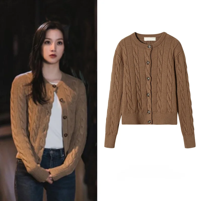 

Kpop Korean Drama Winter Warm Solid Color Women Sweater Knitted Cardigan Female Single-breasted Tops Vintage Long Sleeve Jumpers