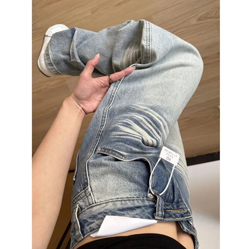 2026 Spring Summer Wide Leg Jeans Female Vintage Loose High Waisted Washed Denim Pants Women Light Blue Individuality Trousers