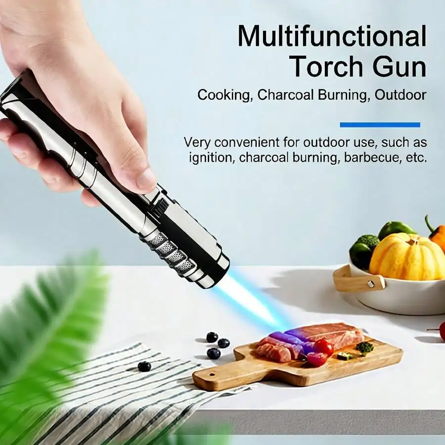 Gasless Rechargeable Windproof Flame Gun Lighter Electroplated Gift Box Set Suitable for Welding Torch Direct Spray Barbecue Outdoor Gift for Boyfriend or Girlfriend