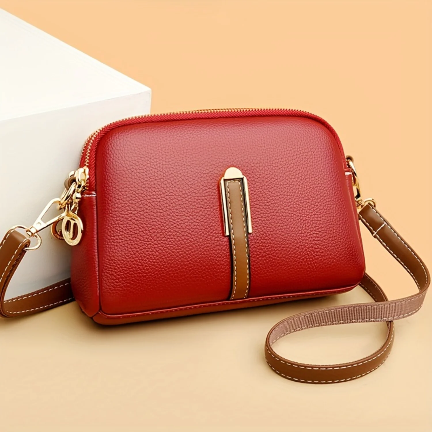 Vintage Litchi Pattern Crossbody Bag - Retro Shoulder Bag & All-Match Handbag/Purse for Women