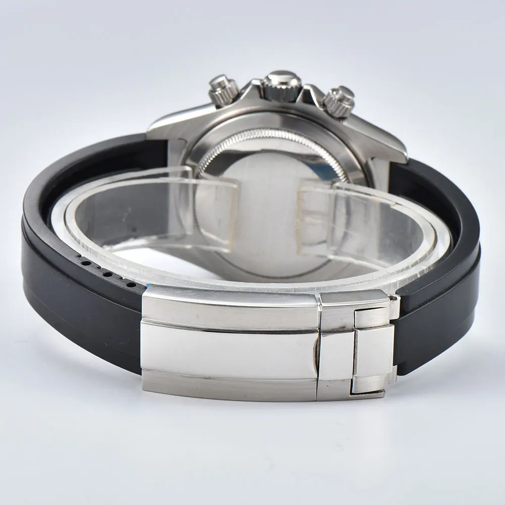 ساعة يد رجالية 39 ملم مع كرونوغراف حركة VK63 وزجاج الياقوت وحزام مطاطي وساعة مخصصة لرجال الأعمال الفاخرة