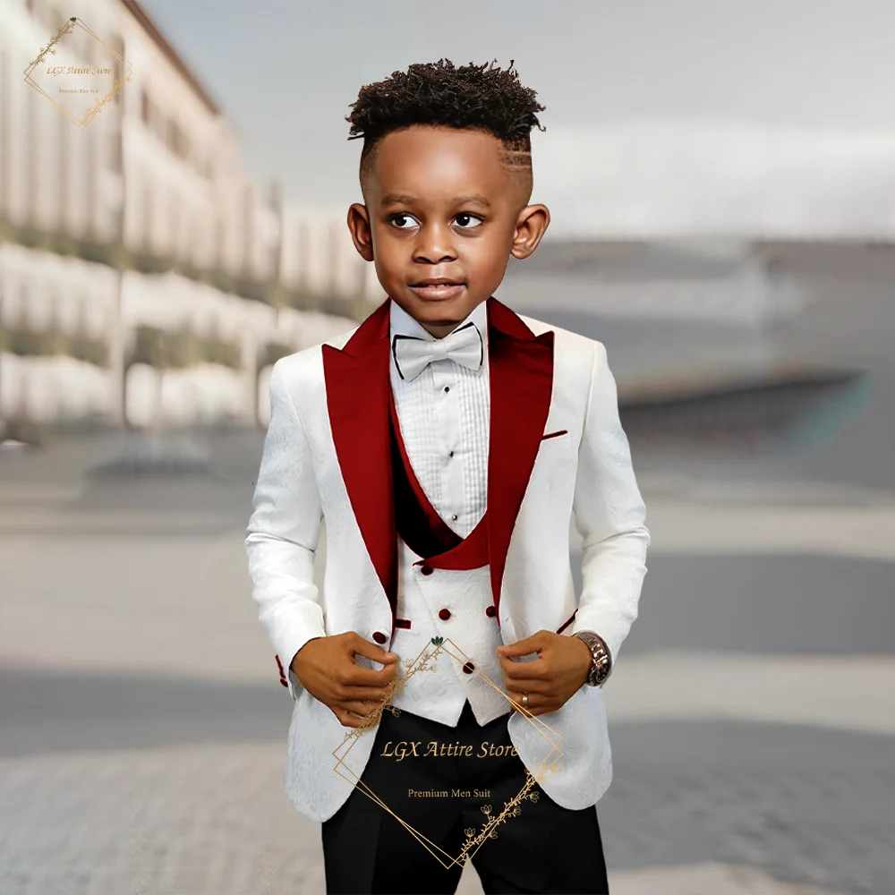 Boy's Satin Notch Lapel Jacquard Suit 3-Pc – Handcrafted Custom Design, Perfect for Graduations, Awards & Formal Dinners