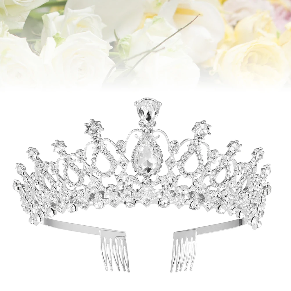 

2Pcs Bridal Crystal Crown Headb Wedding Queen Bride Hair Accessories Prom Party Wedding Headpiece Pageant Birthday Tiara