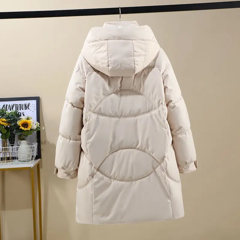 Parkas à capuche rembourrés mi-longs pour femmes, veste chaude mince, pardessus ample femme, vêtements en coton à fermeture éclair, nouvelle mode, hiver, T808, 2025