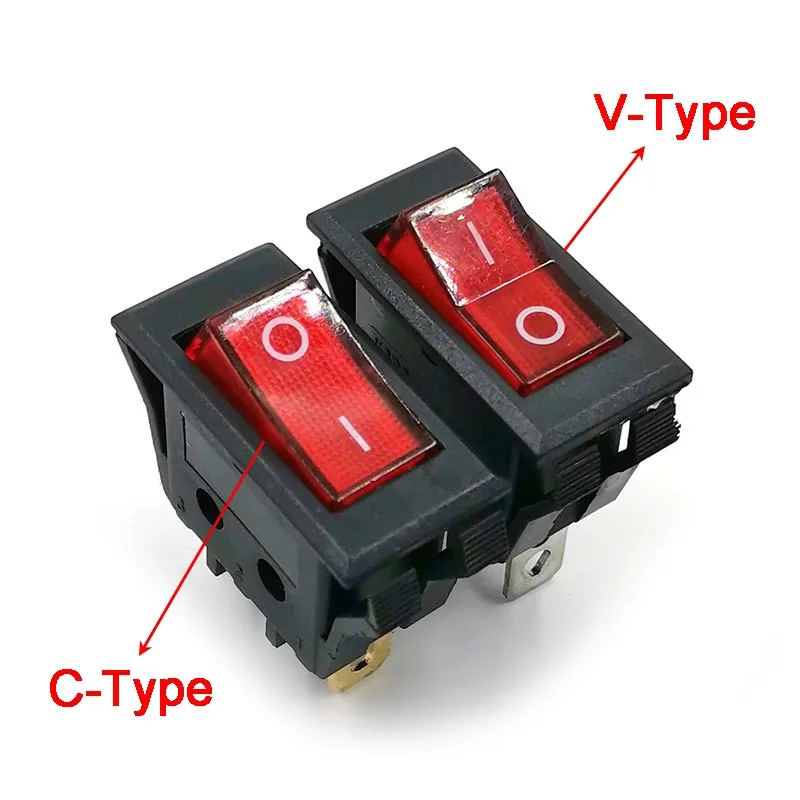 KCD3 Drie Pins Twee Modus Met Rood Licht 32*16Mm KCD6-3P Rode V-Type C-Vorm rocker Switch 16A 250V
