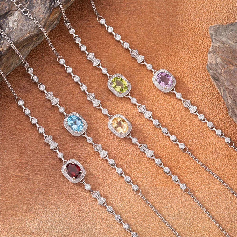 

Корейский браслет из стерлингового серебра S925, Новое поступление, натуральный многоцветный драгоценный камень, нишевый дизайн, легкие роскошные женские украшения