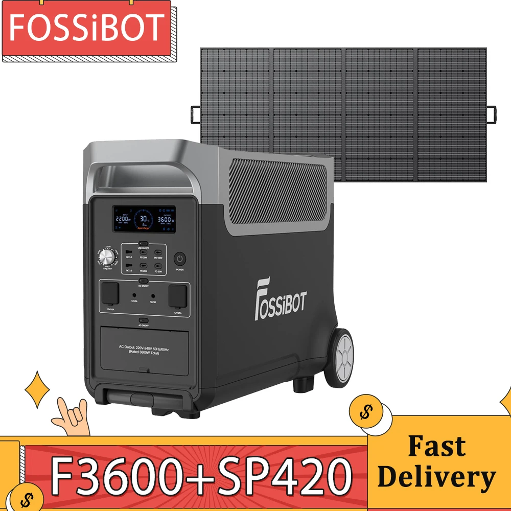 FOSSiBOT F3600 Portable Power Station +FOSSiBOT SP420 420W Solar Panel 3840Wh LiFePO4 Solar Generator 3600W AC Output LCD Screen