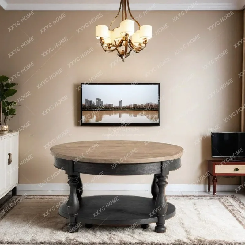 

Solid wood round coffee table simple light luxury living room small apartment double round tea table coffee table
