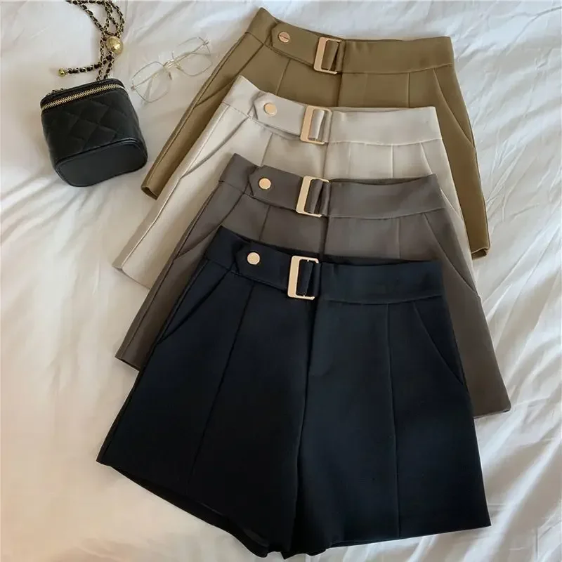 

LIBIELIY Summer 2025 Women's Loose Slimming Wide Leg Pants High Waist Suit Outerwear Casual Shorts Bootleg Pants Versatile Korea