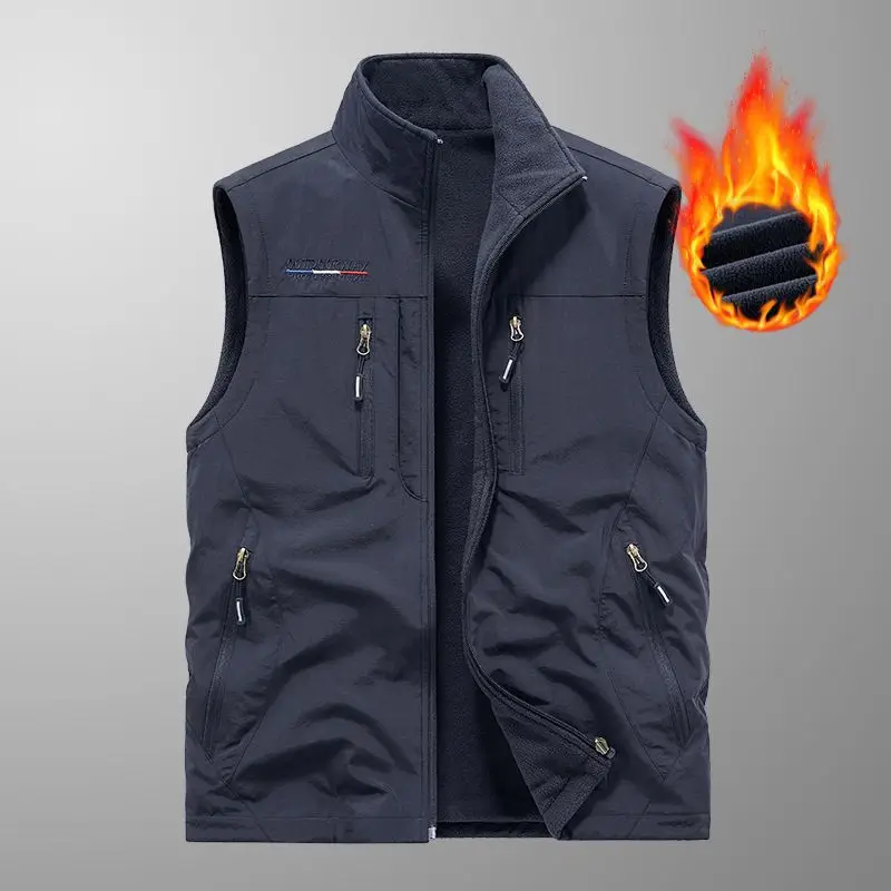 2026 Double-sided wear in autumn and winter men's outdoor fleece vest, brushed fleece pullover, thick jacket