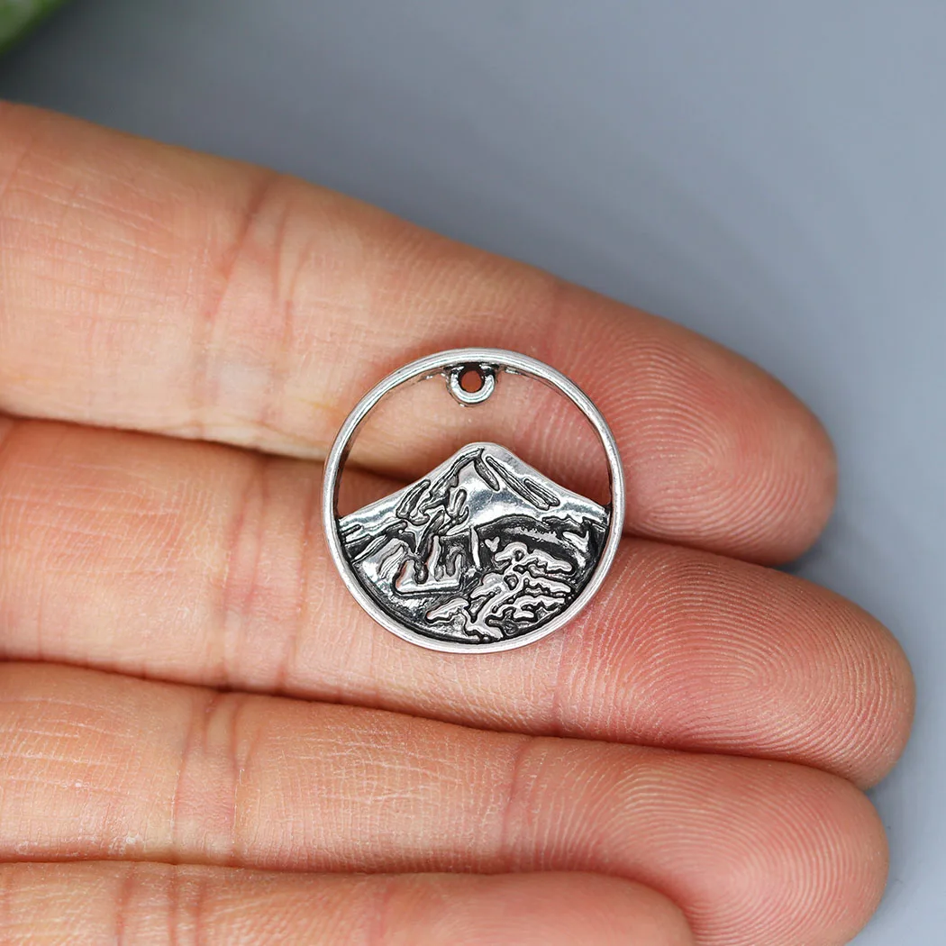 2Pcs/lot  Japan Fujiyama Mountain Pendant Charm For Necklace Bracelets Jewelry Crafts Making Handmade Stainless Steel Charm