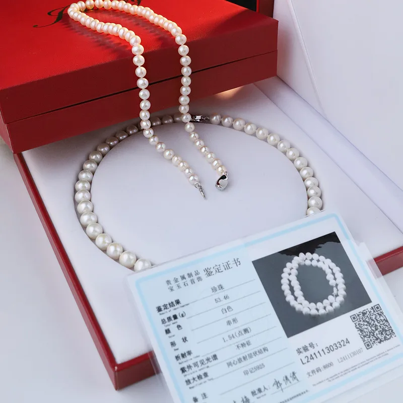 , Handcrafted, Near-Round, Natural Freshwater Pearl Necklace With A Strong Luster