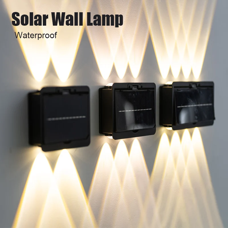 

Солнечный уличный настенный светильник вверх и вниз, светящийся настенный светильник, 4/6/8 светодиодов, водонепроницаемый двор, вилла, забор, сад, декоративный светильник
