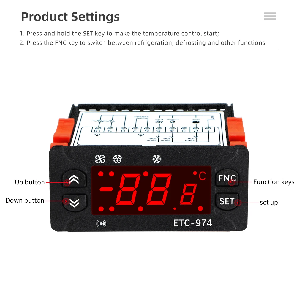 ETC-974 Temperature Controller Refrigerator Defrosting Heating Control Thermoregulator with Dual NTC Sensor 220V