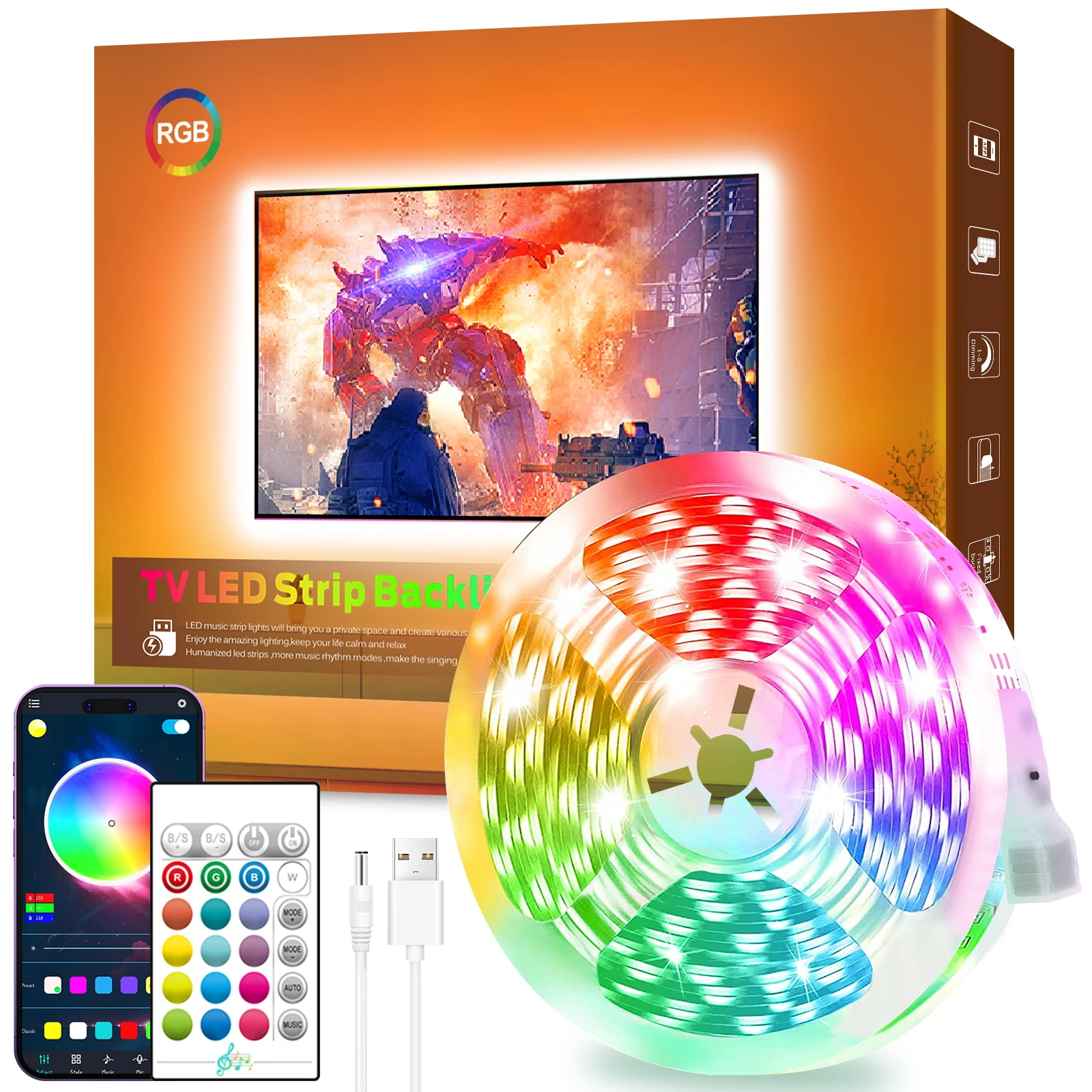 5050 RGB Sync cambia colore Smart App Control LED Strip Lights retroilluminazione TV USB per interni