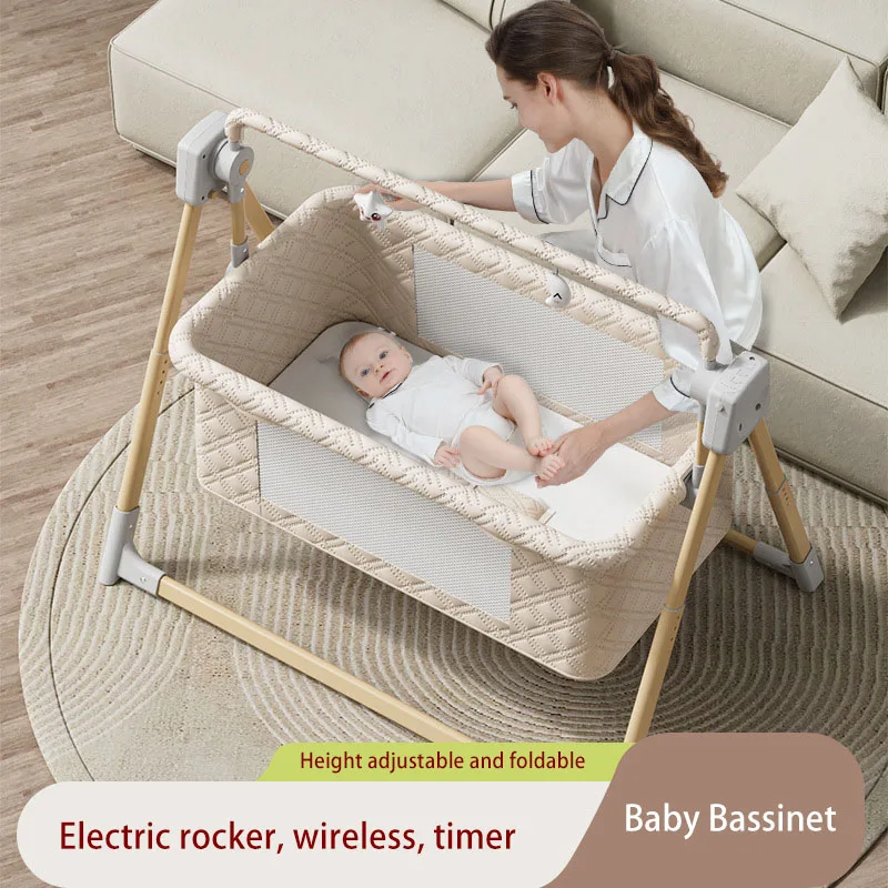 Baby Cradle Baby Crib Electric Foldable Rocking Cradle with Timing Music Automatic Rocking Recliner Crib Basket for Infant